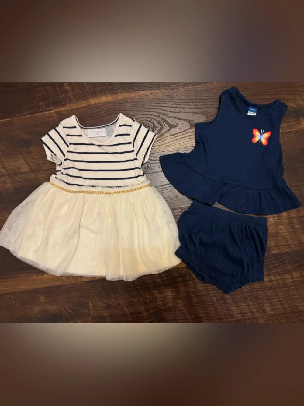 The Children's Place Navy Stripe Top with Cream Tulle Skirt
